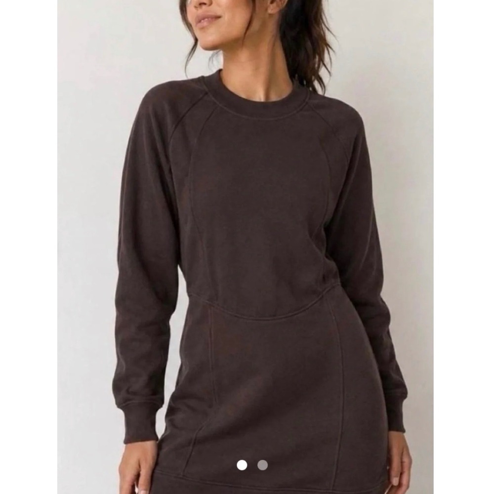 Lululemon Scuba Long Sleeve Dress Espresso Brown Fleece Mini LW1FGNS Size 6